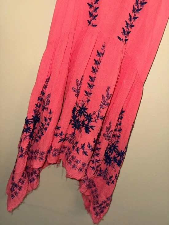 Free People Meadows Of Medallion Slip Swing Dress S coral Embroidery Boho Beach - Picture 7 of 12